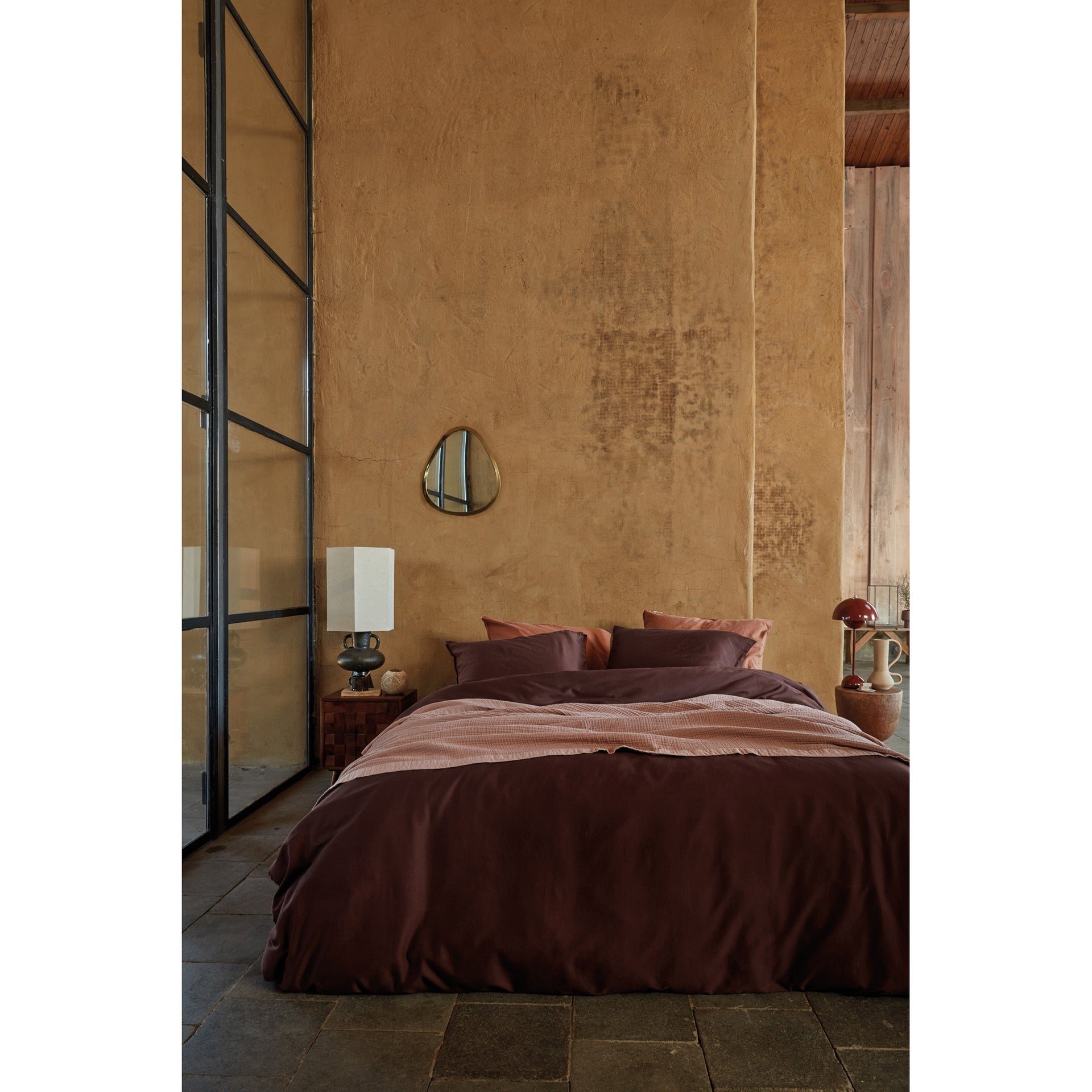 vtWomen Dark Red Earth Cotton Sateen Quilt Cover Set vtWomen