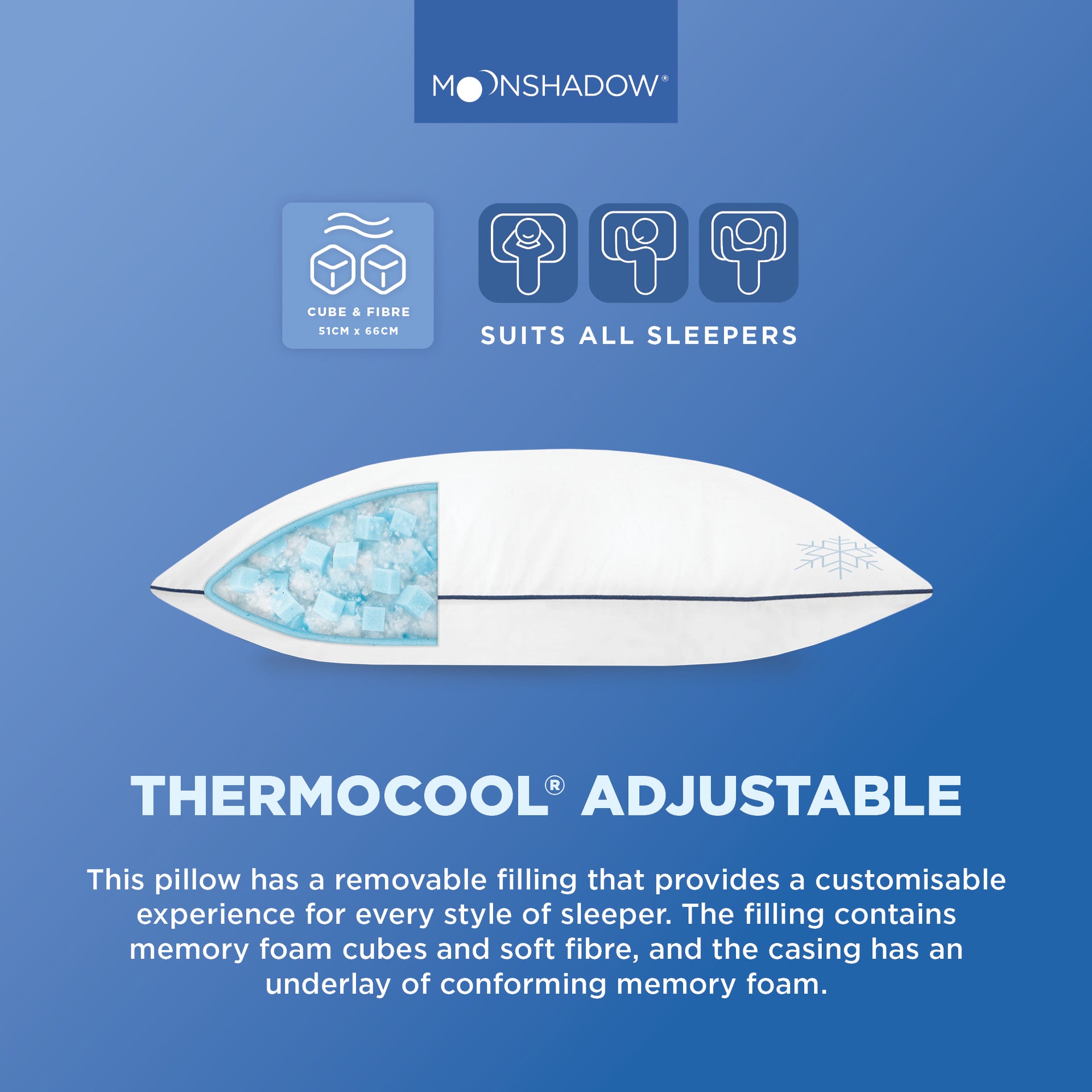 Moonshadow Adjustable Cube Thermocool Pillow Moonshadow