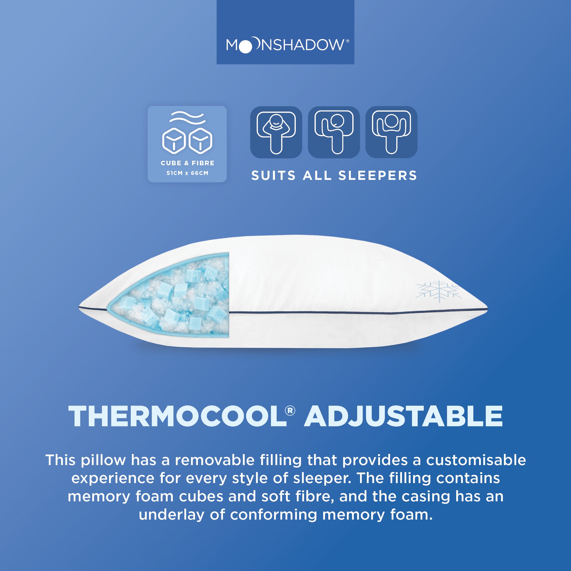 Moonshadow Adjustable Cube Thermocool Pillow Moonshadow
