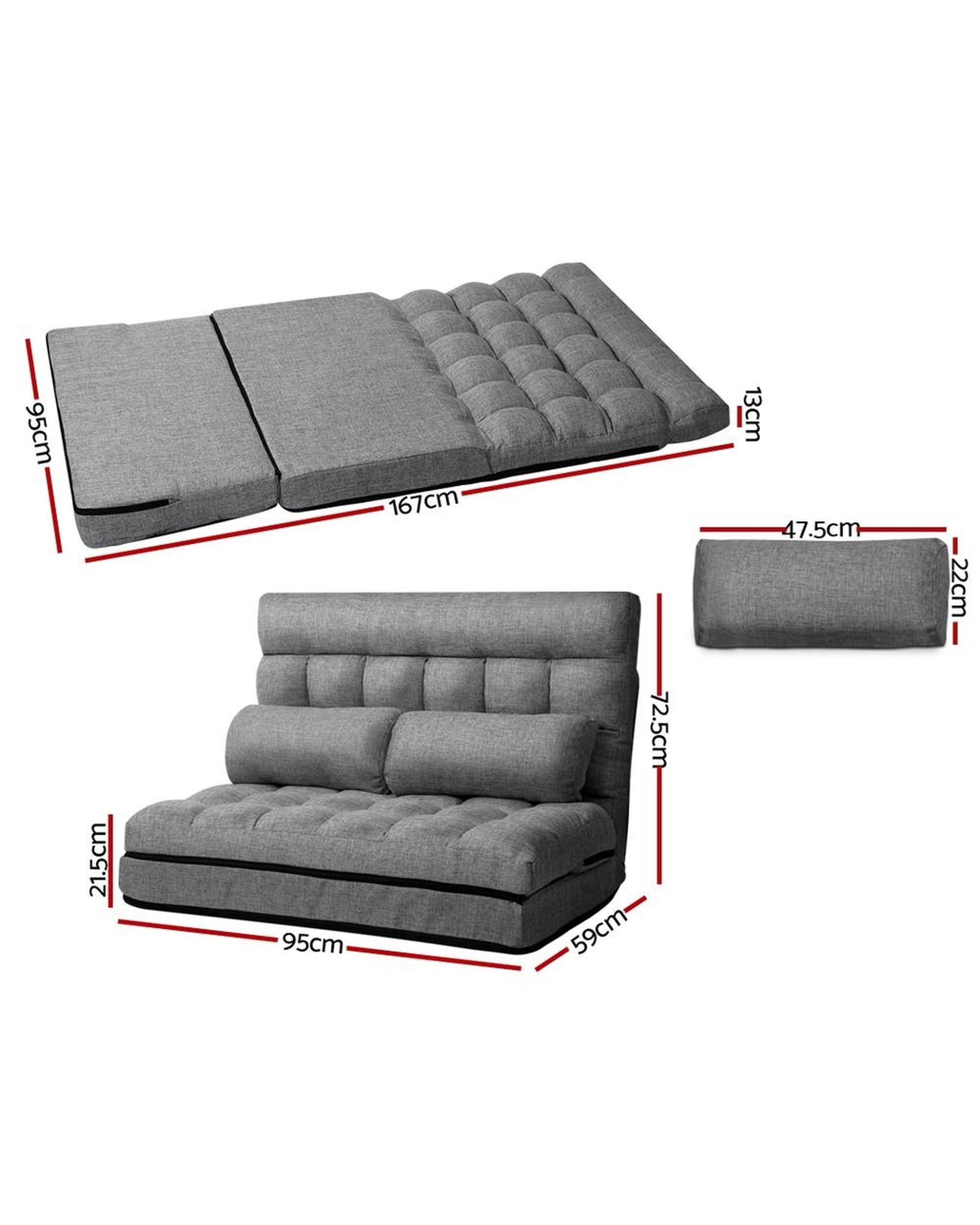 Lounge Sofa Bed 2-seater Floor Folding Fabric Grey Artiss