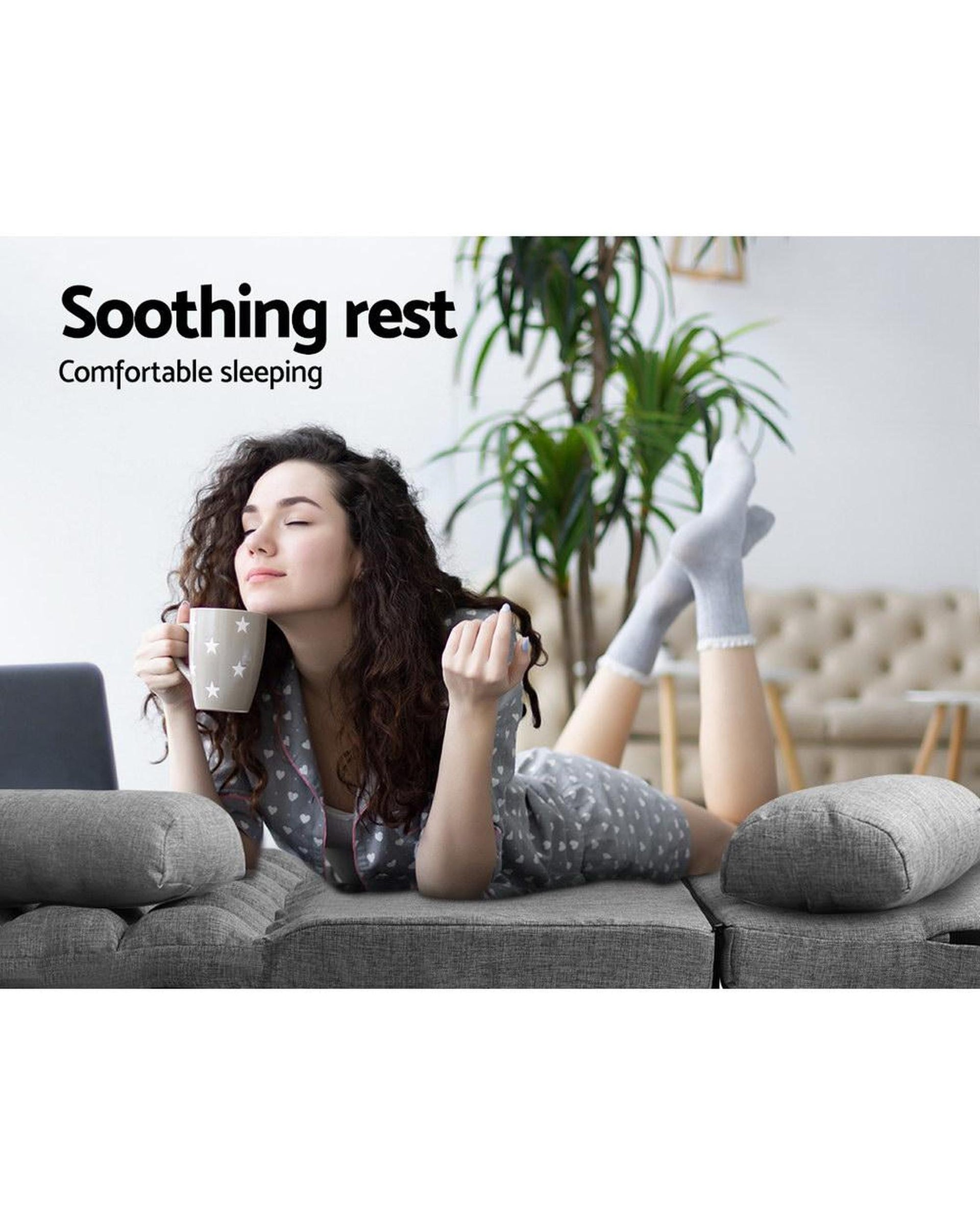 Lounge Sofa Bed 2-seater Floor Folding Fabric Grey Artiss