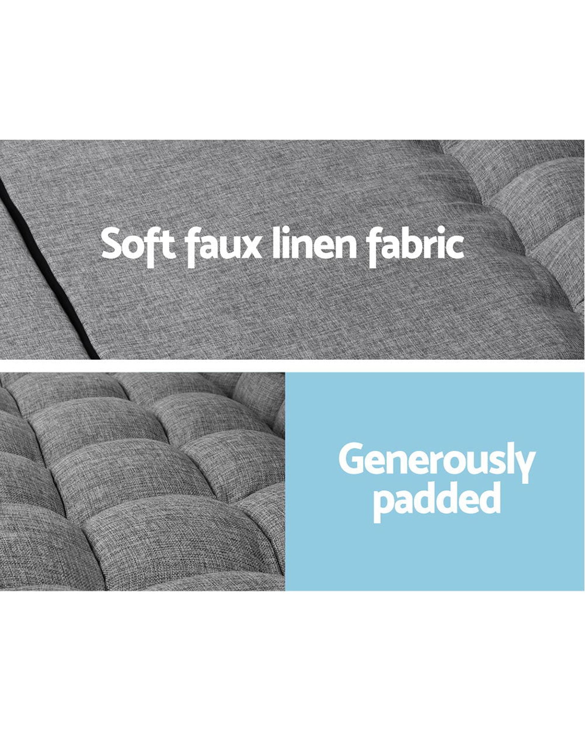 Lounge Sofa Bed 2-seater Floor Folding Fabric Grey Artiss