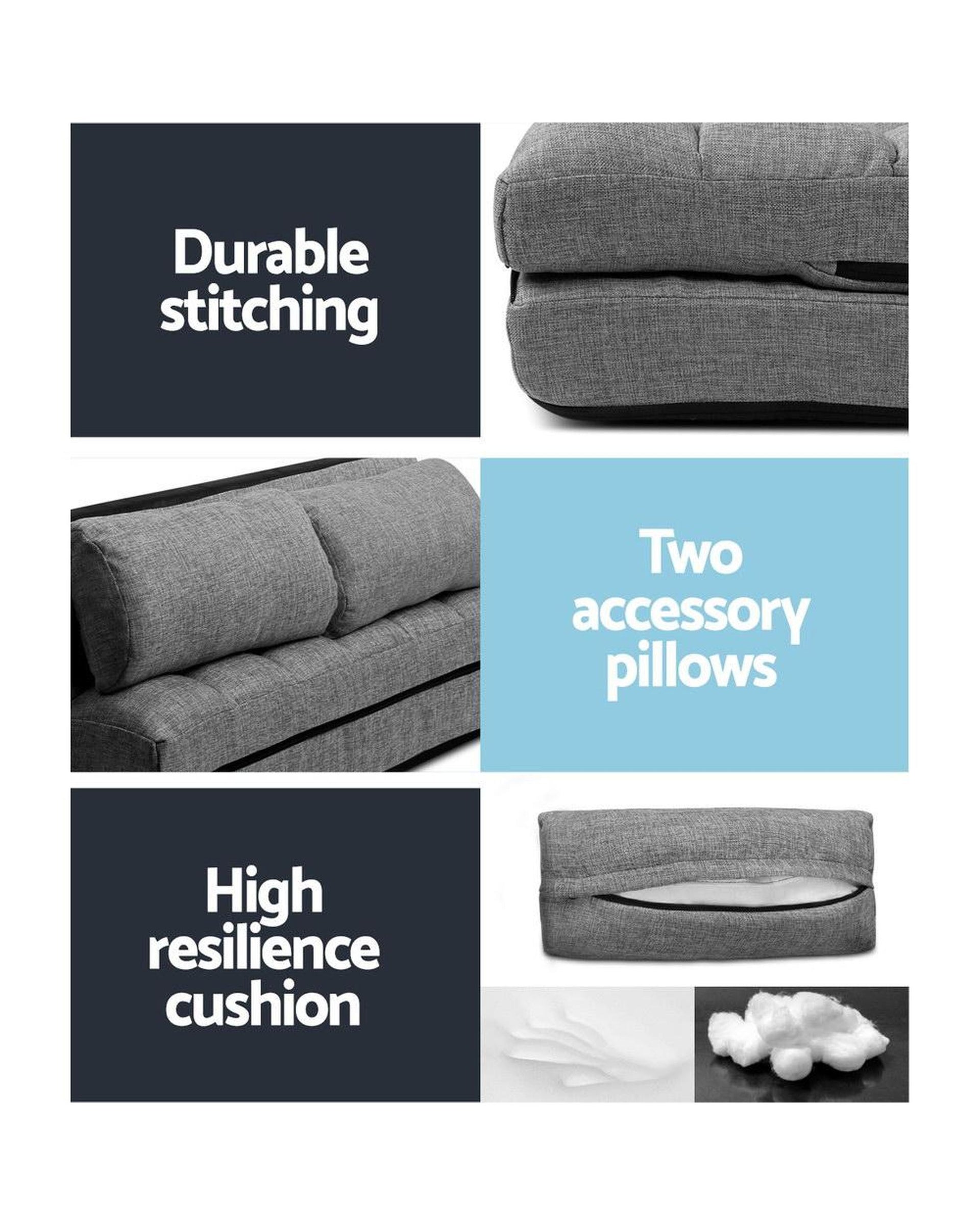 Lounge Sofa Bed 2-seater Floor Folding Fabric Grey Artiss