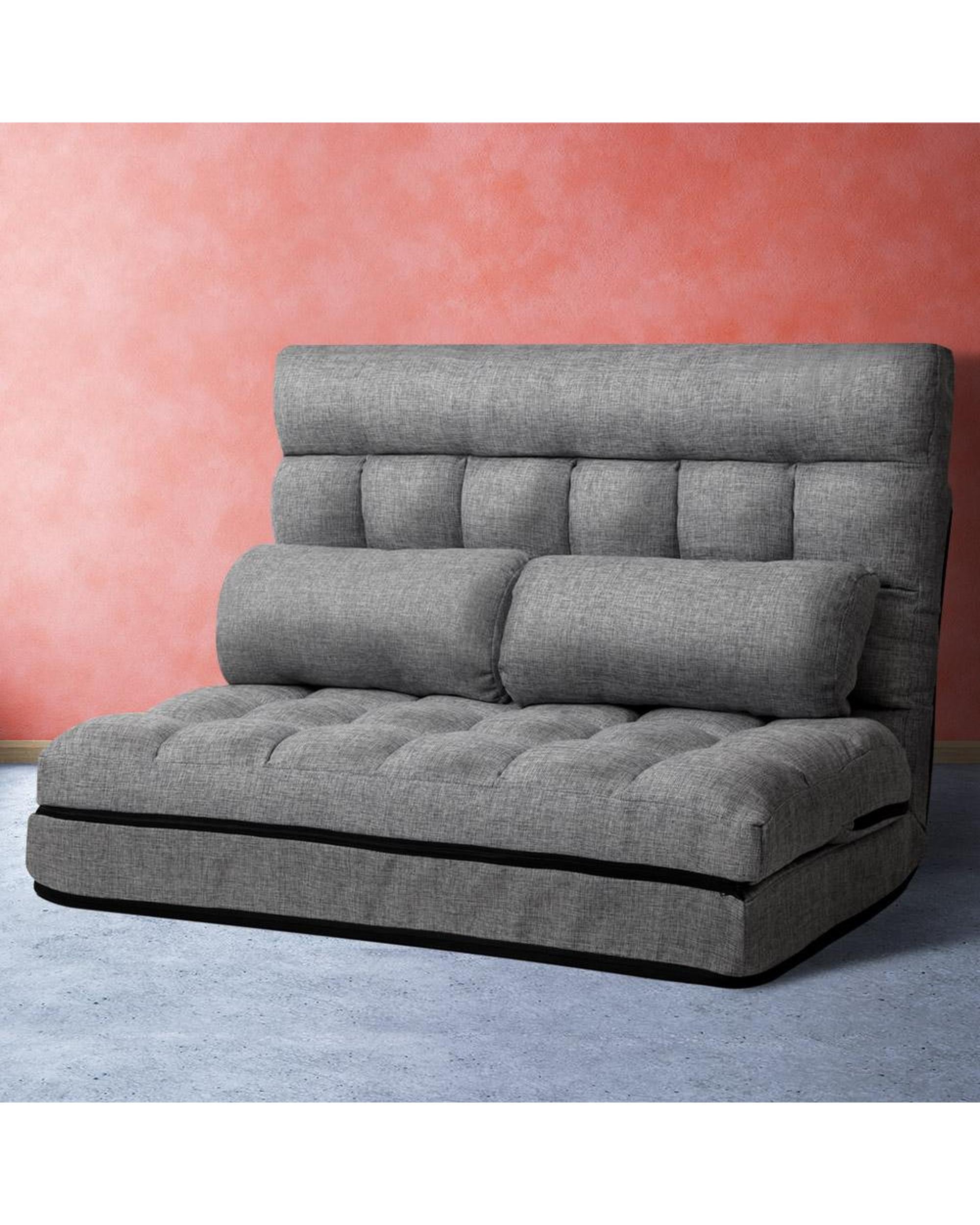 Lounge Sofa Bed 2-seater Floor Folding Fabric Grey Artiss