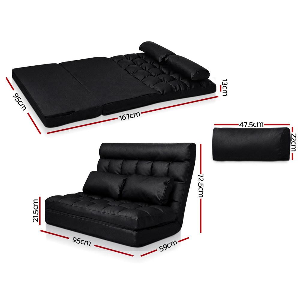 2-seater Adjustable Lounge Sofa - Black Artiss