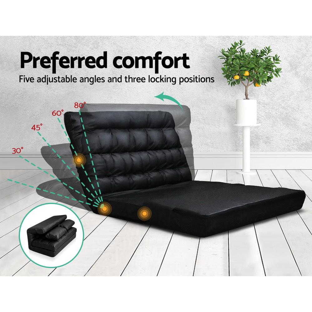 2-seater Adjustable Lounge Sofa - Black Artiss