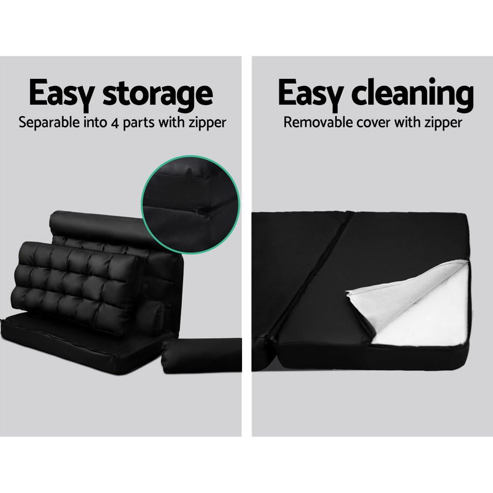 2-seater Adjustable Lounge Sofa - Black Artiss