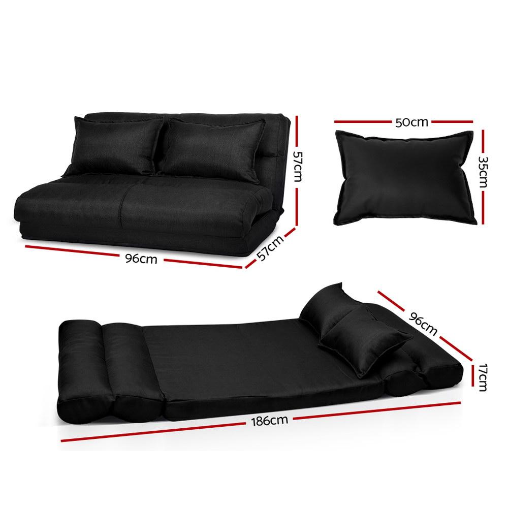 Floor Sofa Lounge 2 Seater Futon Chair Couch Folding Recliner Metal Black Artiss