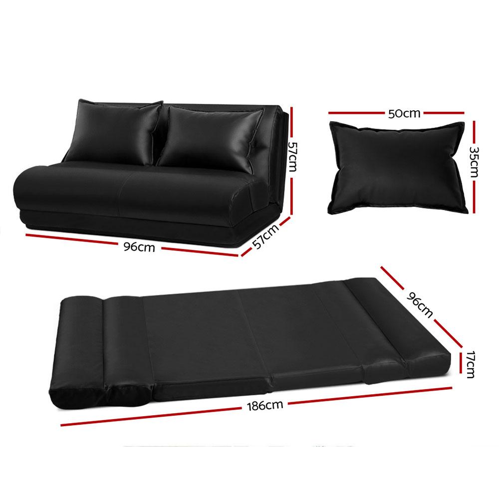 Lounge Sofa DOUBLE Floor Recliner Chaise Chair Folding PU leather Black Artiss