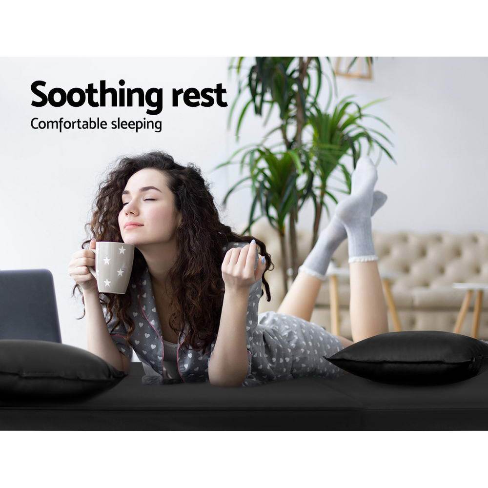 Lounge Sofa DOUBLE Floor Recliner Chaise Chair Folding PU leather Black Artiss