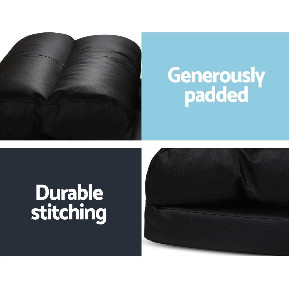 Lounge Sofa DOUBLE Floor Recliner Chaise Chair Folding PU leather Black Artiss