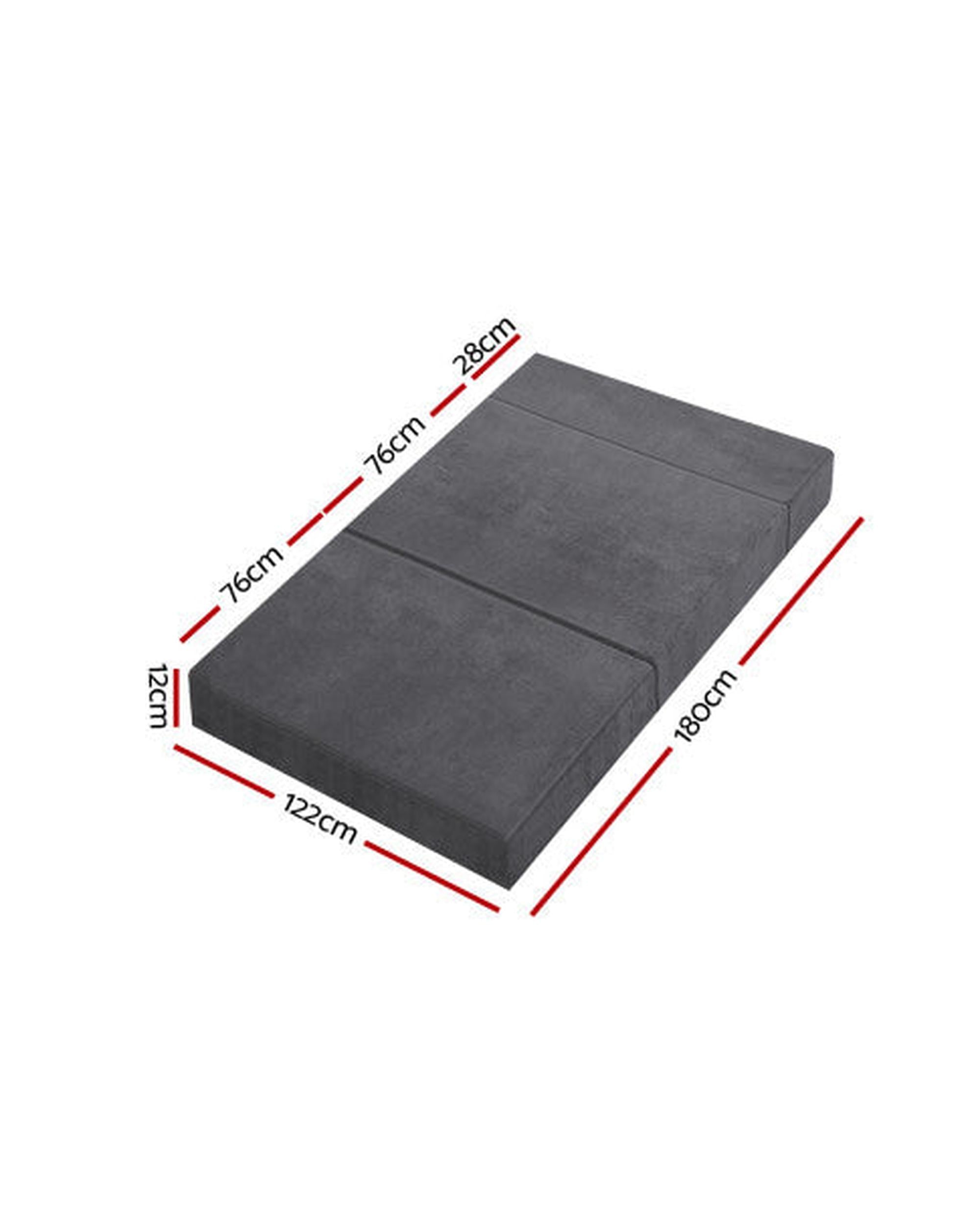 Giselle Bedding Double Size Folding Foam Mattress Portable Bed Mat Velvet Dark Grey Artiss