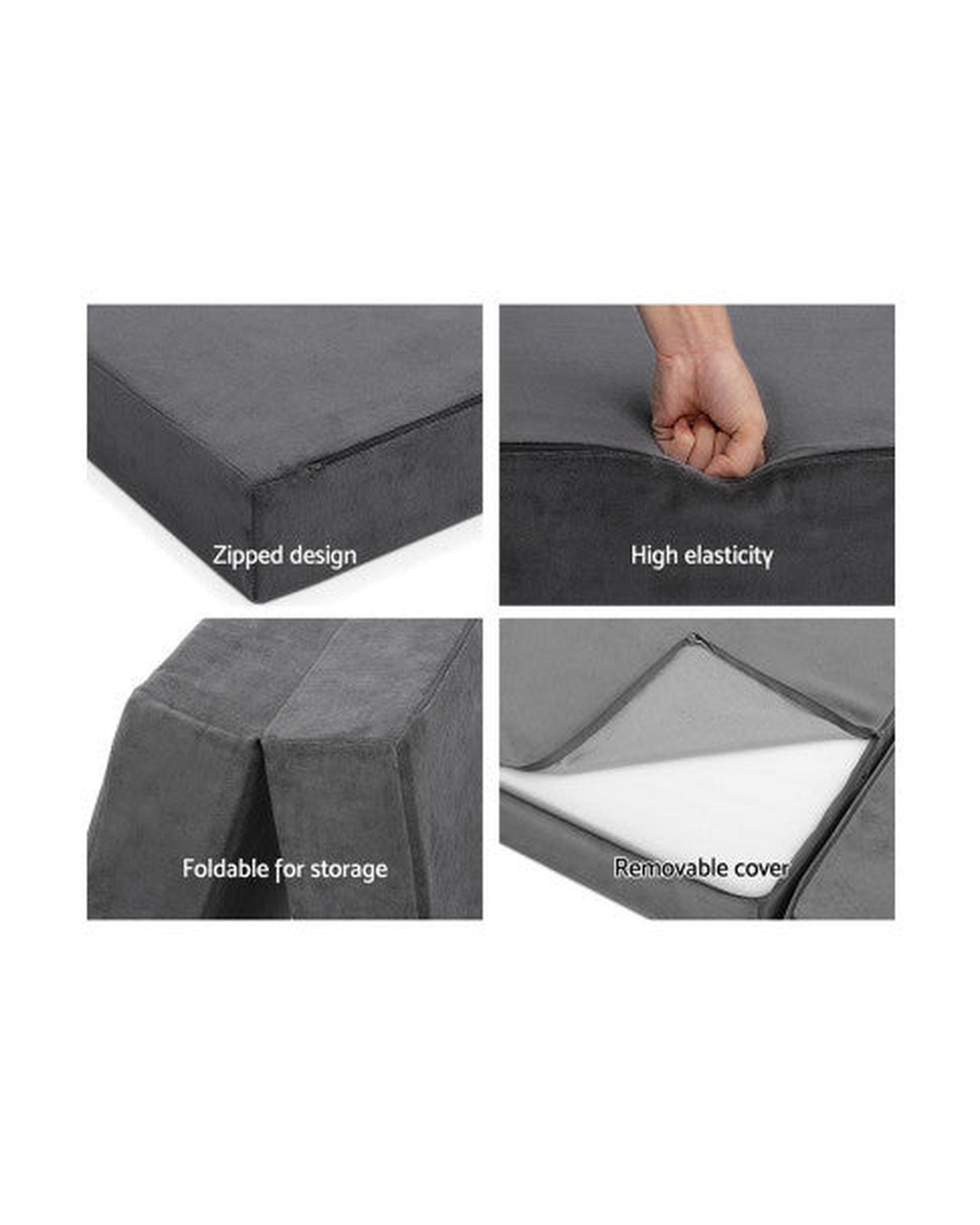 Giselle Bedding Double Size Folding Foam Mattress Portable Bed Mat Velvet Dark Grey Artiss