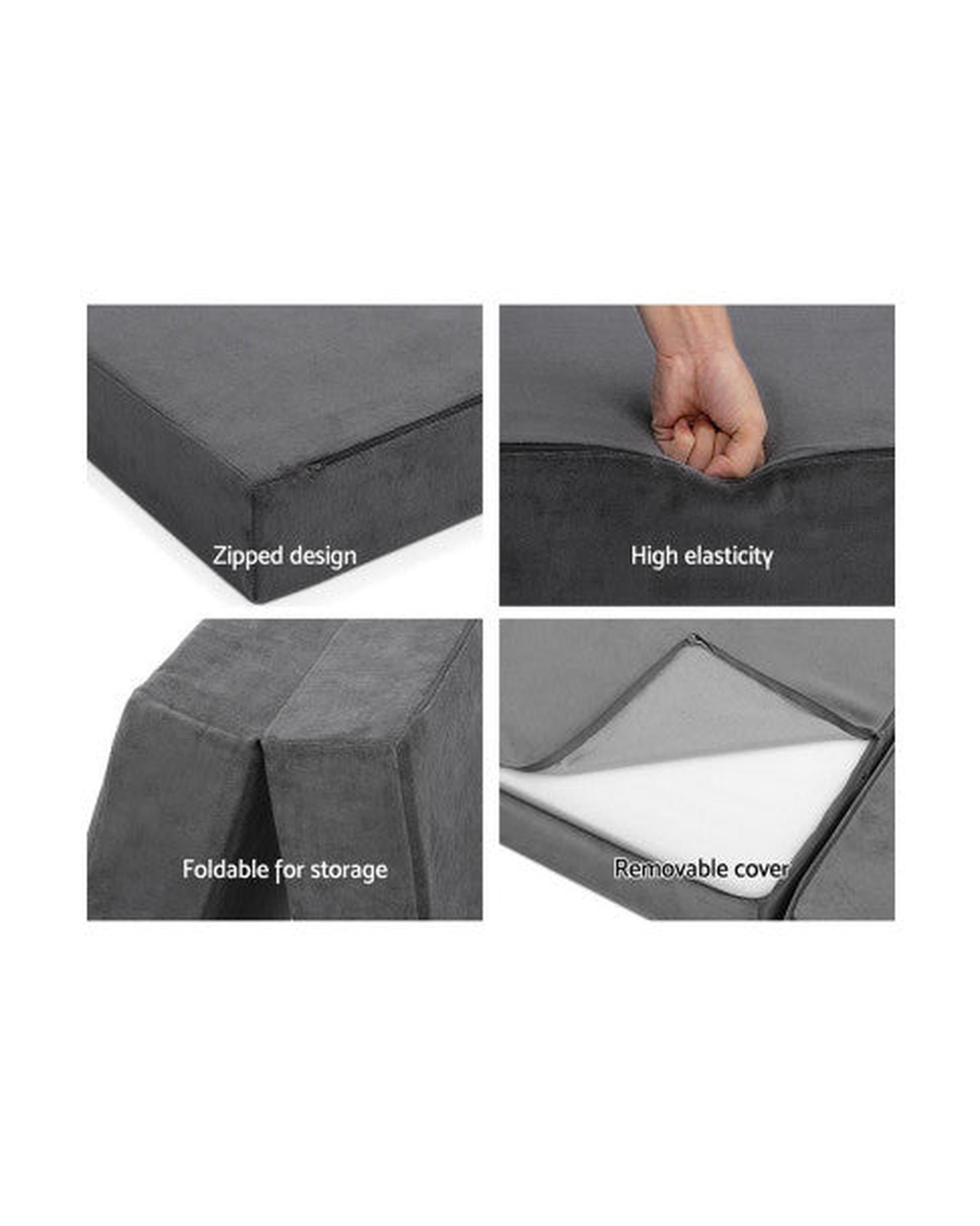 Giselle Bedding Double Size Folding Foam Mattress Portable Bed Mat Velvet Dark Grey Artiss