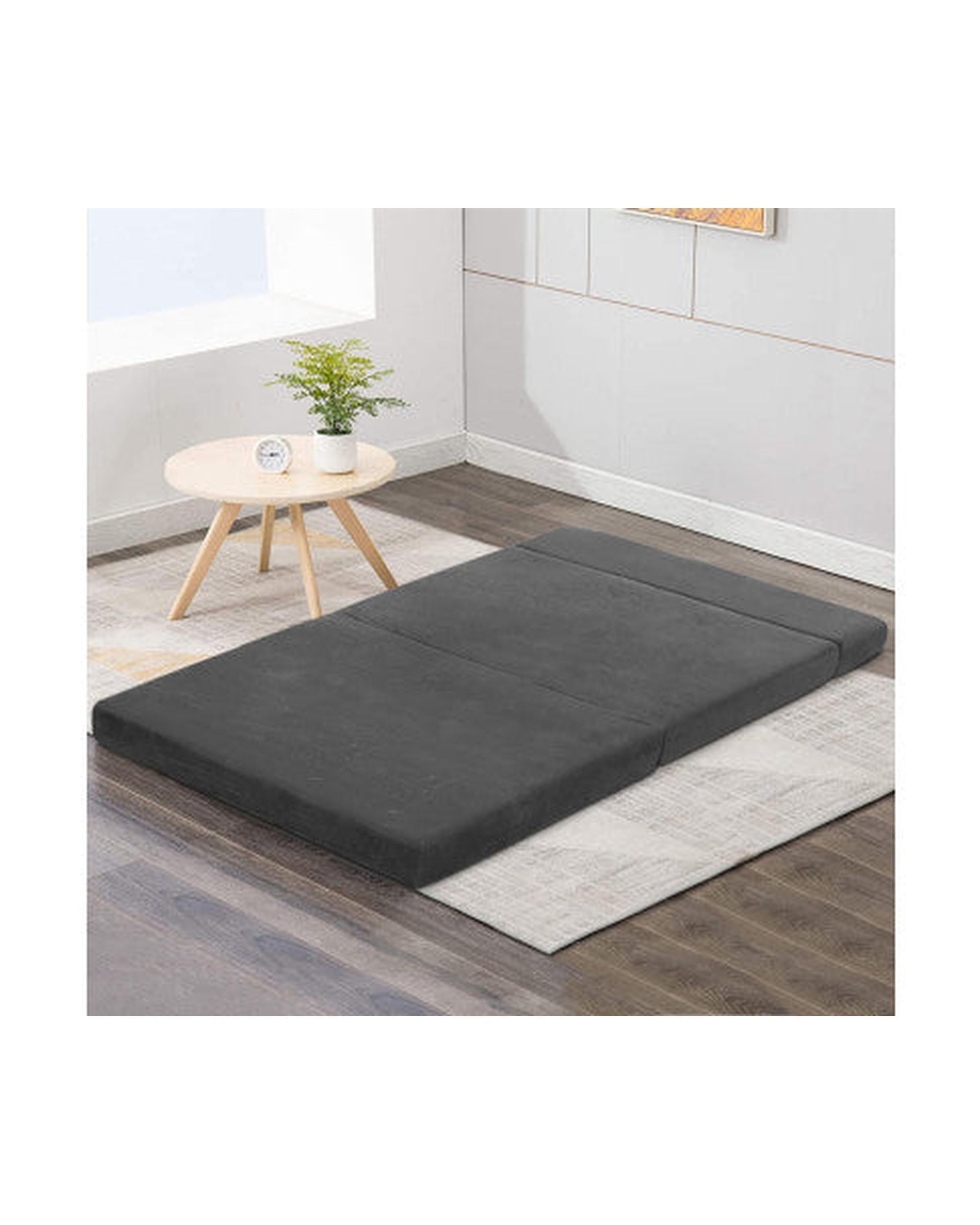 Giselle Bedding Double Size Folding Foam Mattress Portable Bed Mat Velvet Dark Grey Artiss