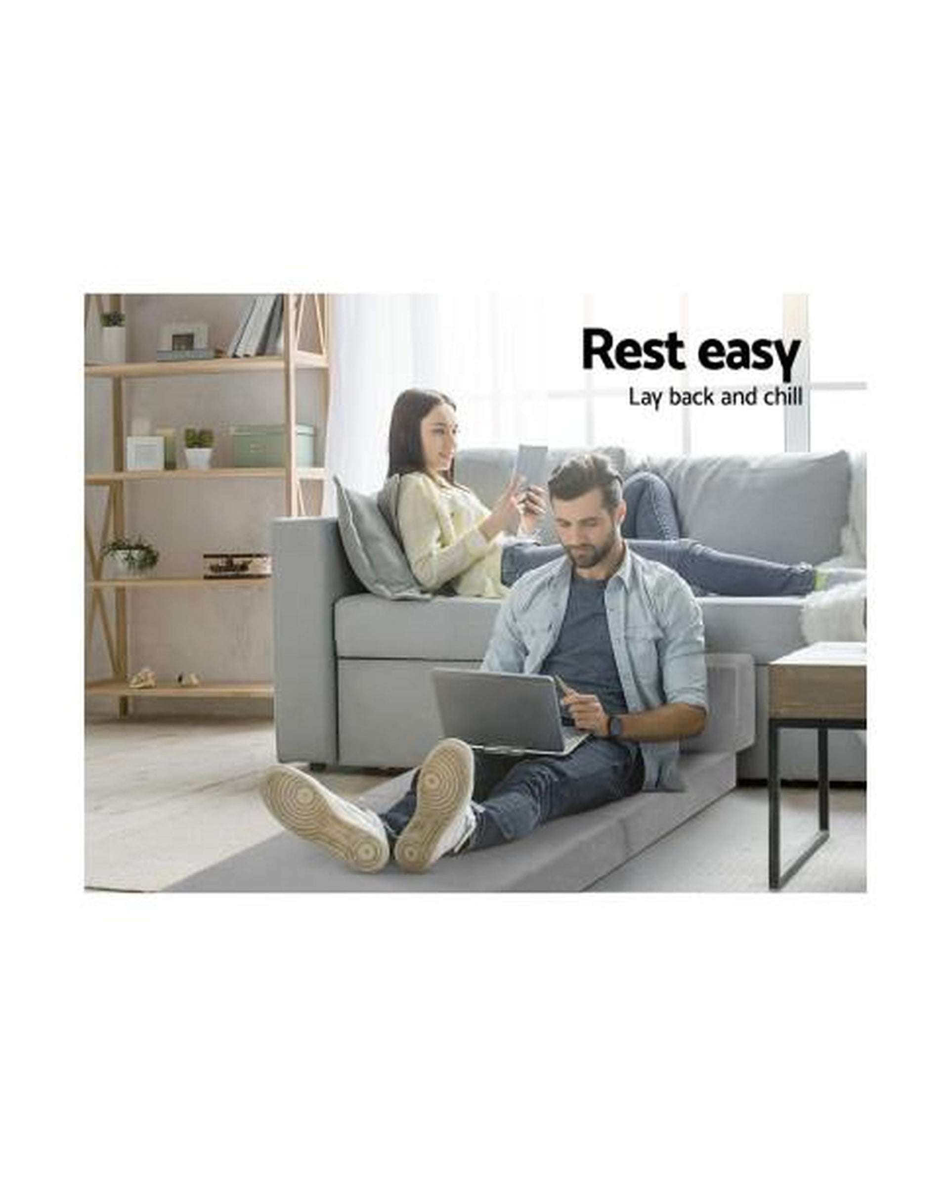 Giselle Bedding Folding Foam Mattress Portable Sofa Bed Lounge Chair Velvet Light Grey Artiss