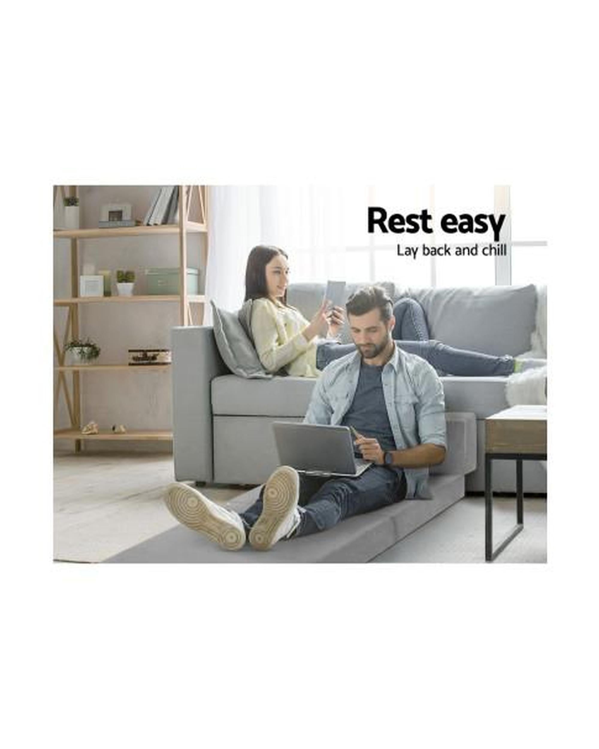 Giselle Bedding Folding Foam Mattress Portable Sofa Bed Lounge Chair Velvet Light Grey Artiss