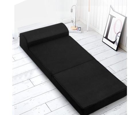 Giselle Bedding Folding Foam Mattress Portable Single Sofa Bed Mat Air Mesh Fabric Black Artiss
