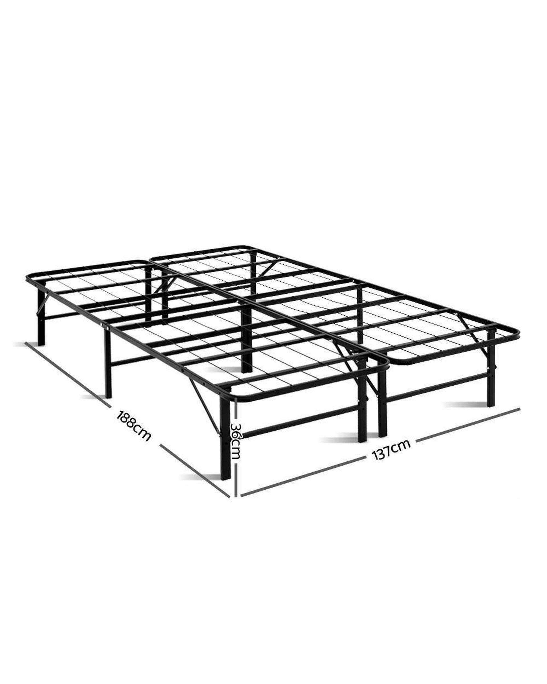 Foldable Double Metal Bed Frame - Black Artiss