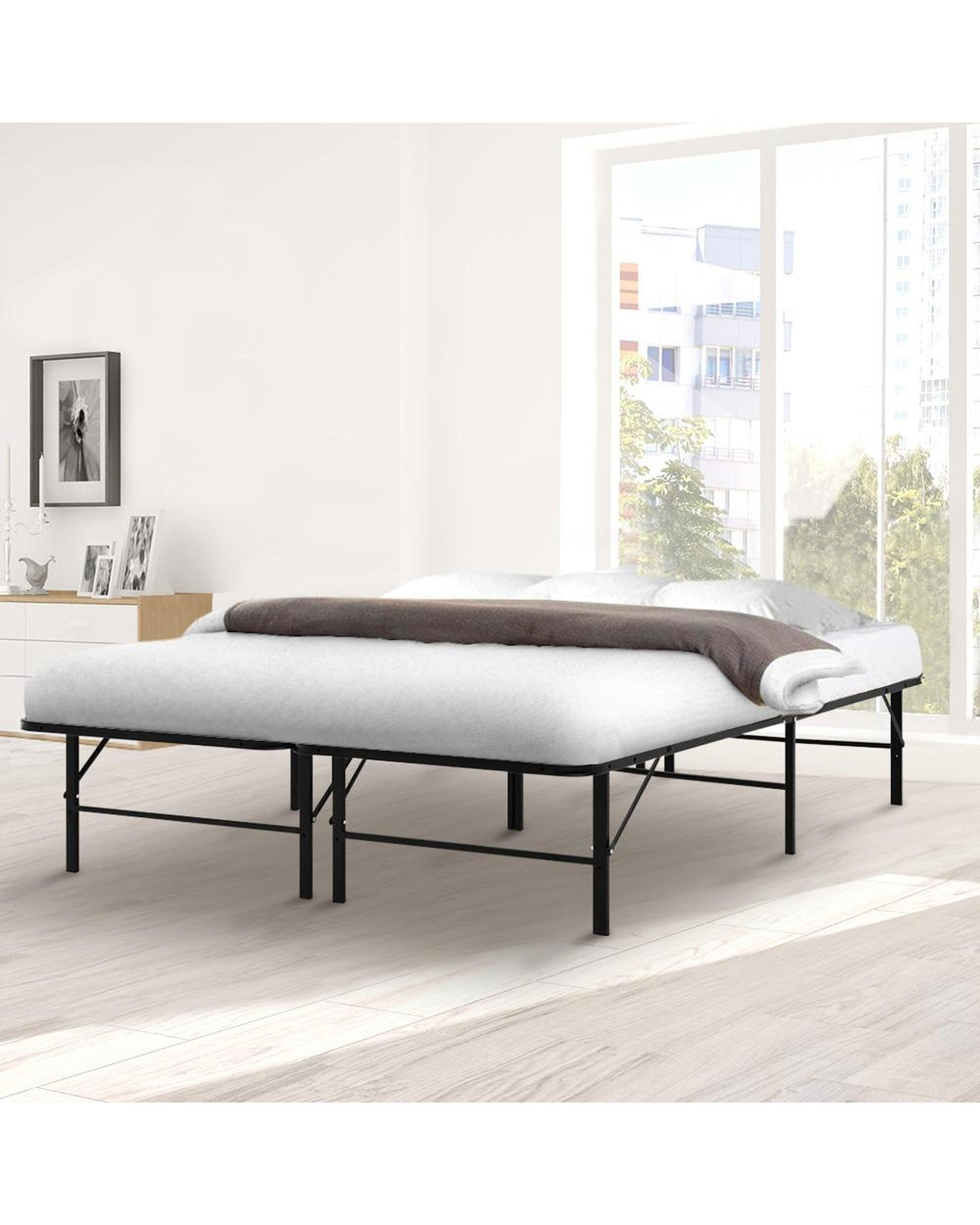 Foldable Double Metal Bed Frame - Black Artiss