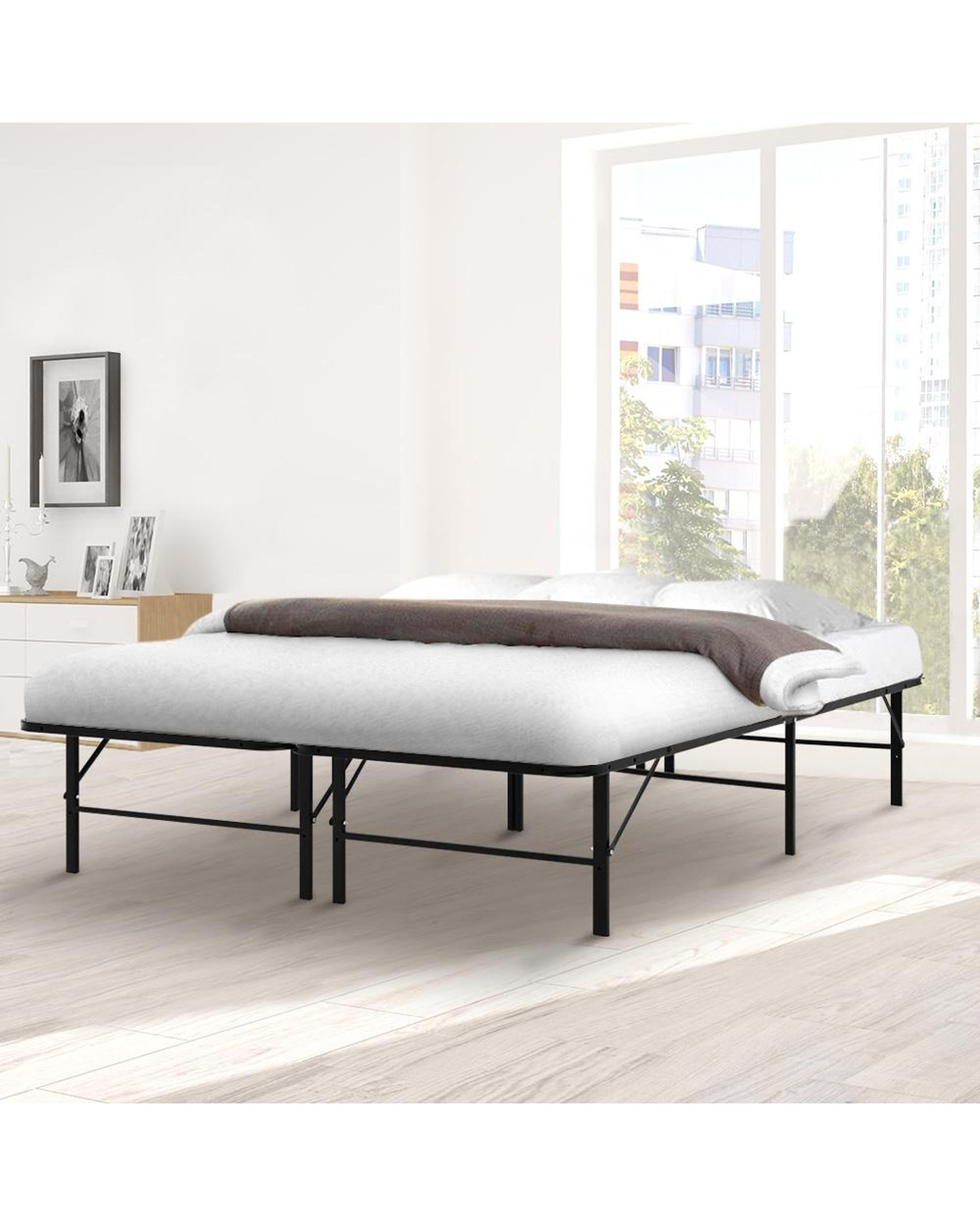 Foldable Double Metal Bed Frame - Black Artiss