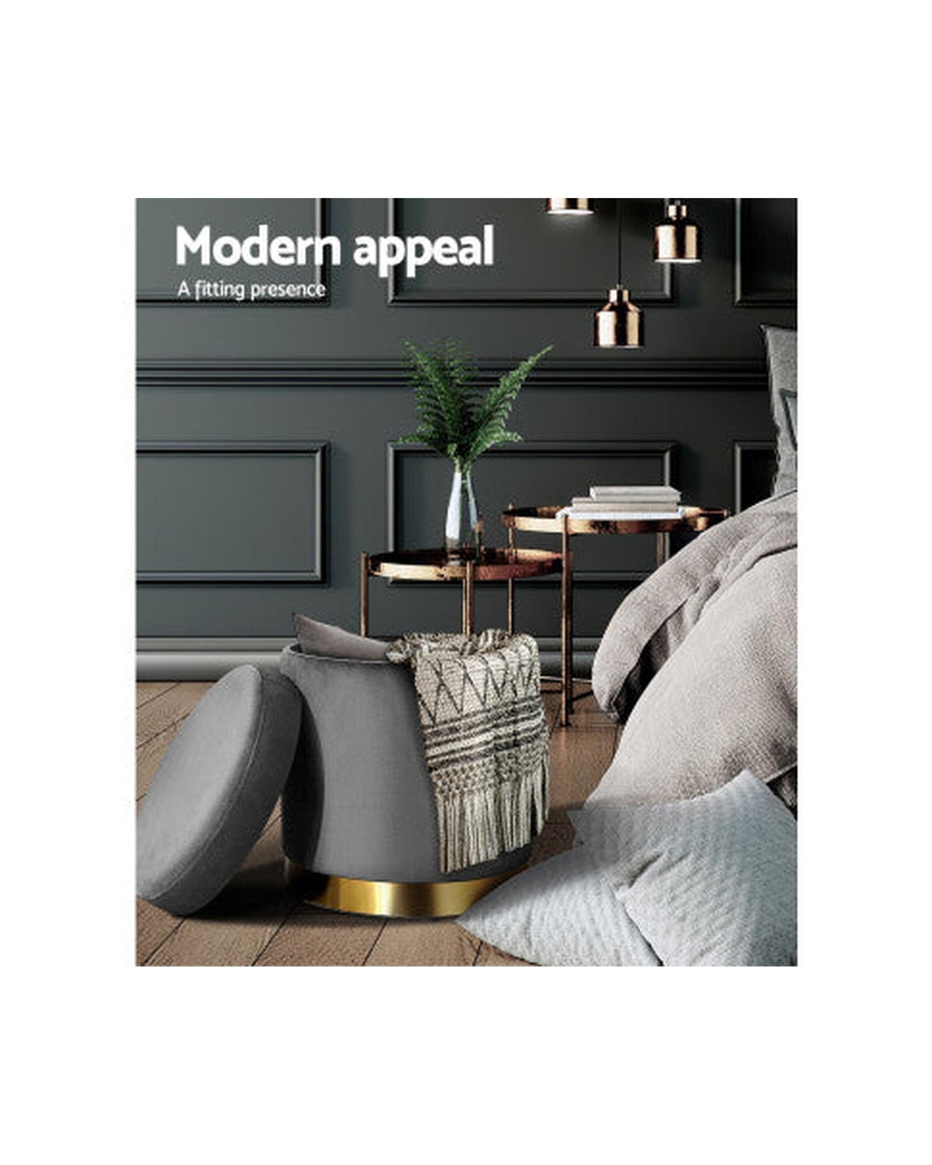 Round Velvet Ottoman Foot Stool Foot Rest Pouffe Pouf Padded Seat Living Room - Charcoal Grey Artiss