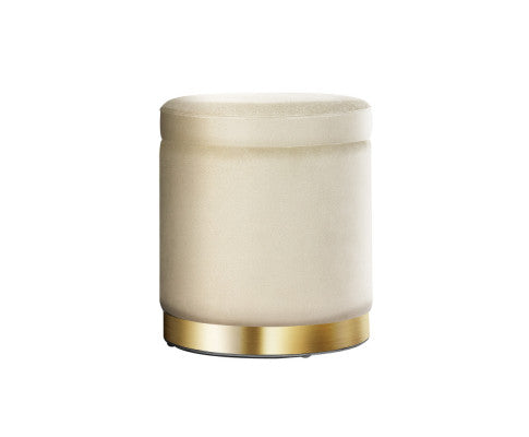 Round Velvet Ottoman Foot Stool Foot Rest Pouffe Pouf Padded Seat Living Room - Cream Artiss