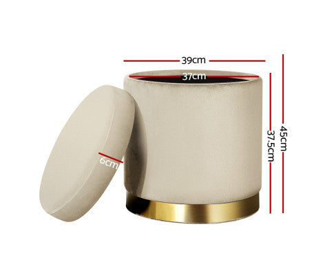 Round Velvet Ottoman Foot Stool Foot Rest Pouffe Pouf Padded Seat Living Room - Cream Artiss