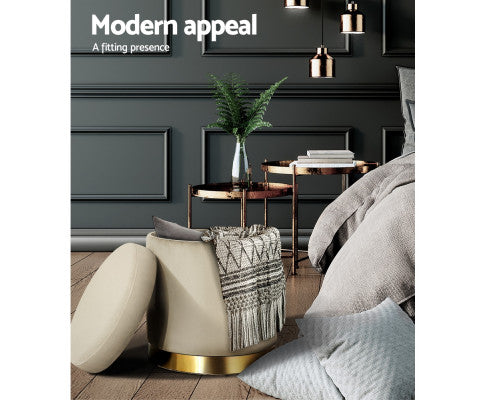 Round Velvet Ottoman Foot Stool Foot Rest Pouffe Pouf Padded Seat Living Room - Cream Artiss