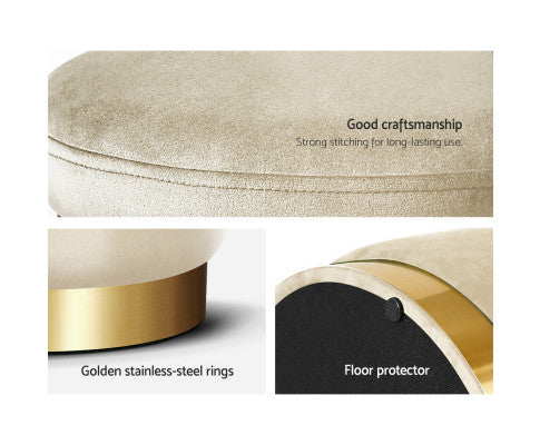 Round Velvet Ottoman Foot Stool Foot Rest Pouffe Pouf Padded Seat Living Room - Cream Artiss