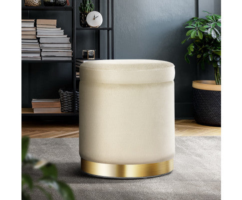 Round Velvet Ottoman Foot Stool Foot Rest Pouffe Pouf Padded Seat Living Room - Cream Artiss