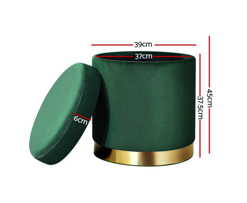 Round Velvet Ottoman Foot Stool Foot Rest Pouffe Pouf Padded Seat Living Room - Green Artiss