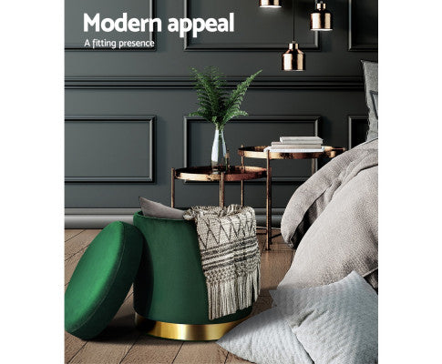 Round Velvet Ottoman Foot Stool Foot Rest Pouffe Pouf Padded Seat Living Room - Green Artiss