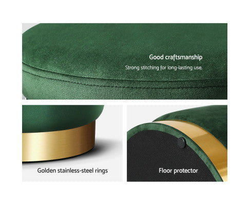 Round Velvet Ottoman Foot Stool Foot Rest Pouffe Pouf Padded Seat Living Room - Green Artiss