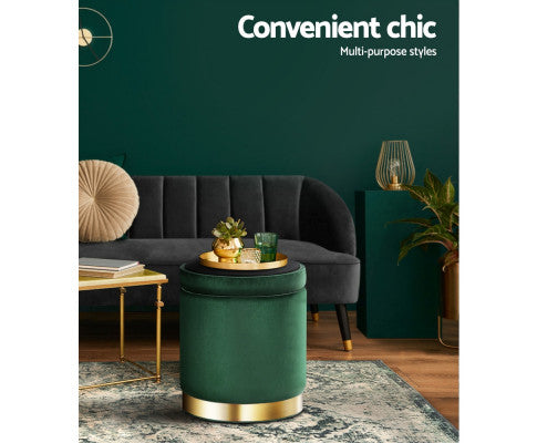 Round Velvet Ottoman Foot Stool Foot Rest Pouffe Pouf Padded Seat Living Room - Green Artiss