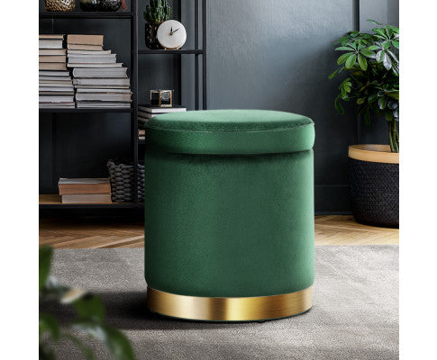 Round Velvet Ottoman Foot Stool Foot Rest Pouffe Pouf Padded Seat Living Room - Green Artiss