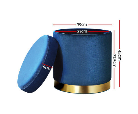 Round Velvet Ottoman Foot Stool Foot Rest Pouffe Pouf Padded Seat Living Room - Navy Artiss