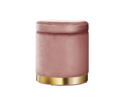 Round Velvet Ottoman Foot Stool Foot Rest Pouffe Pouf Padded Seat Living Room - Pink Artiss