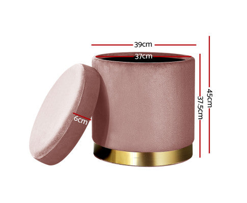 Round Velvet Ottoman Foot Stool Foot Rest Pouffe Pouf Padded Seat Living Room - Pink Artiss