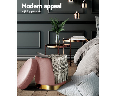 Round Velvet Ottoman Foot Stool Foot Rest Pouffe Pouf Padded Seat Living Room - Pink Artiss