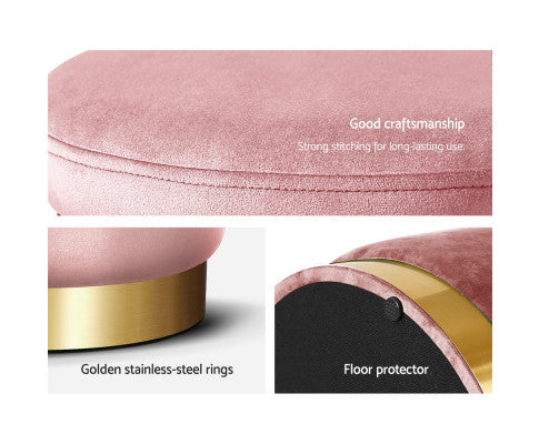 Round Velvet Ottoman Foot Stool Foot Rest Pouffe Pouf Padded Seat Living Room - Pink Artiss