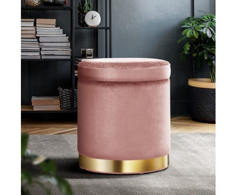 Round Velvet Ottoman Foot Stool Foot Rest Pouffe Pouf Padded Seat Living Room - Pink Artiss
