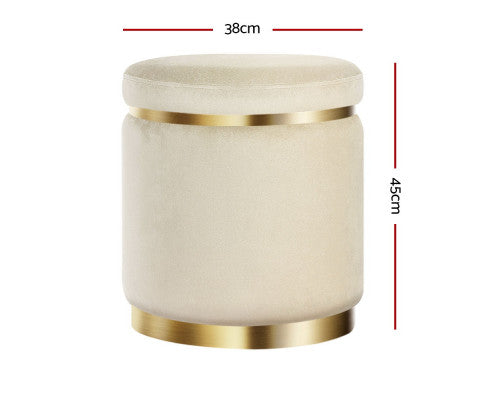 Round Velvet Ottoman Foot Stool Foot Rest Pouffe Pouf Padded Seat Living Room - Cream Artiss