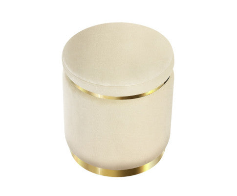 Round Velvet Ottoman Foot Stool Foot Rest Pouffe Pouf Padded Seat Living Room - Cream Artiss