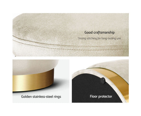 Round Velvet Ottoman Foot Stool Foot Rest Pouffe Pouf Padded Seat Living Room - Cream Artiss