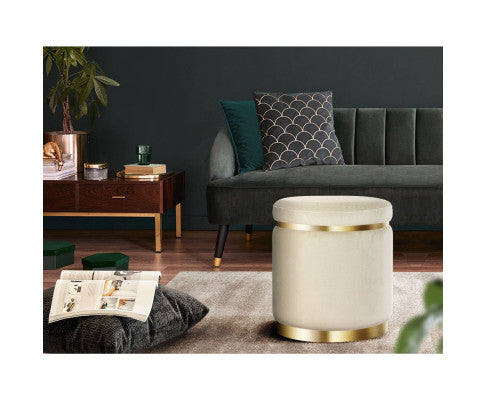 Round Velvet Ottoman Foot Stool Foot Rest Pouffe Pouf Padded Seat Living Room - Cream Artiss