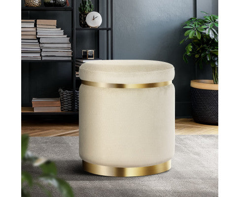 Round Velvet Ottoman Foot Stool Foot Rest Pouffe Pouf Padded Seat Living Room - Cream Artiss