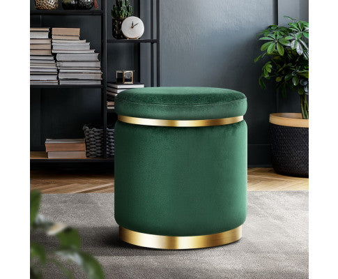 Round Velvet Ottoman Foot Stool Foot Rest Pouffe Pouf Padded Seat Living Room - Green Artiss