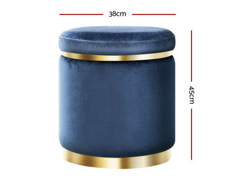 Foot Stool Round Velvet Ottoman Foot Rest Pouffe Pouf Padded Seat Footstool Navy Artiss