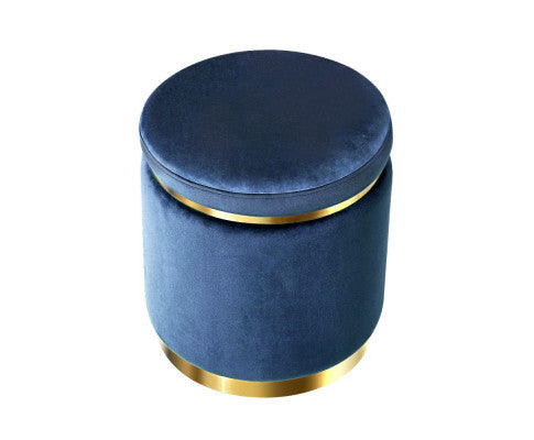 Foot Stool Round Velvet Ottoman Foot Rest Pouffe Pouf Padded Seat Footstool Navy Artiss